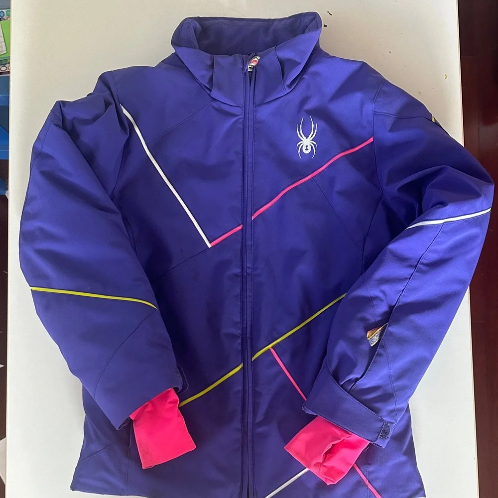 Spyder ski Girls' Purple Jacket with Pink Cuff Accents
